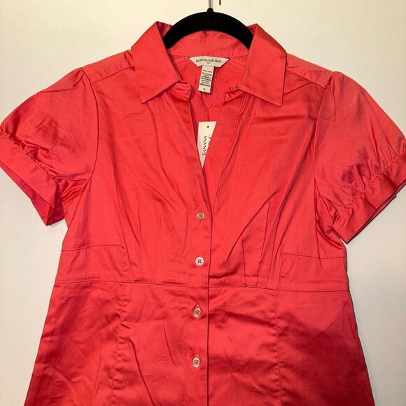 Banana Republic Button Collared Short Sleeve Blouse Coral 2 NWT - Picture 3 of 10